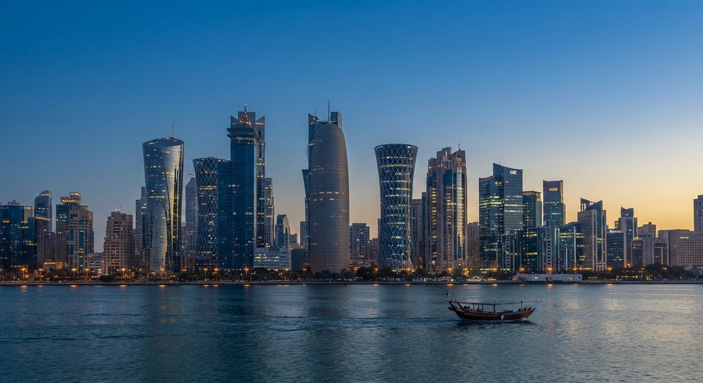 Doha's financial district,home to QCB, QFMA, and the Qatar Financial Centre - the regulators shaping Qatar's IFRS S1/S2 adoption